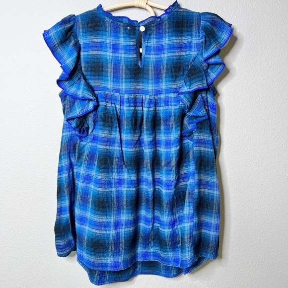 Lori Plaid Flutter Sleeve Babydoll Blouse In Lake Front by beachlunchlounge - Picture 7 of 13